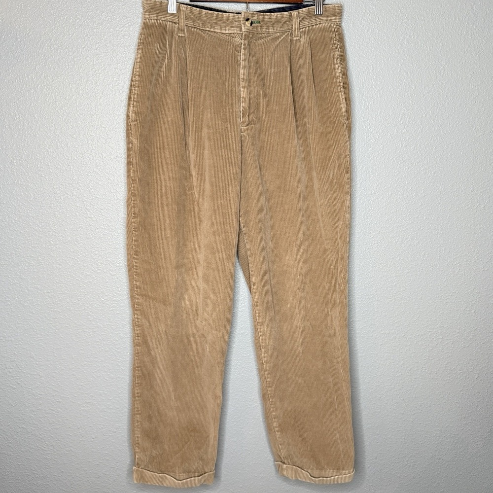 Tommy Hilfiger Corduroy Pants 31x30 Pleated Tan Vintage 90s Dad Core Preppy